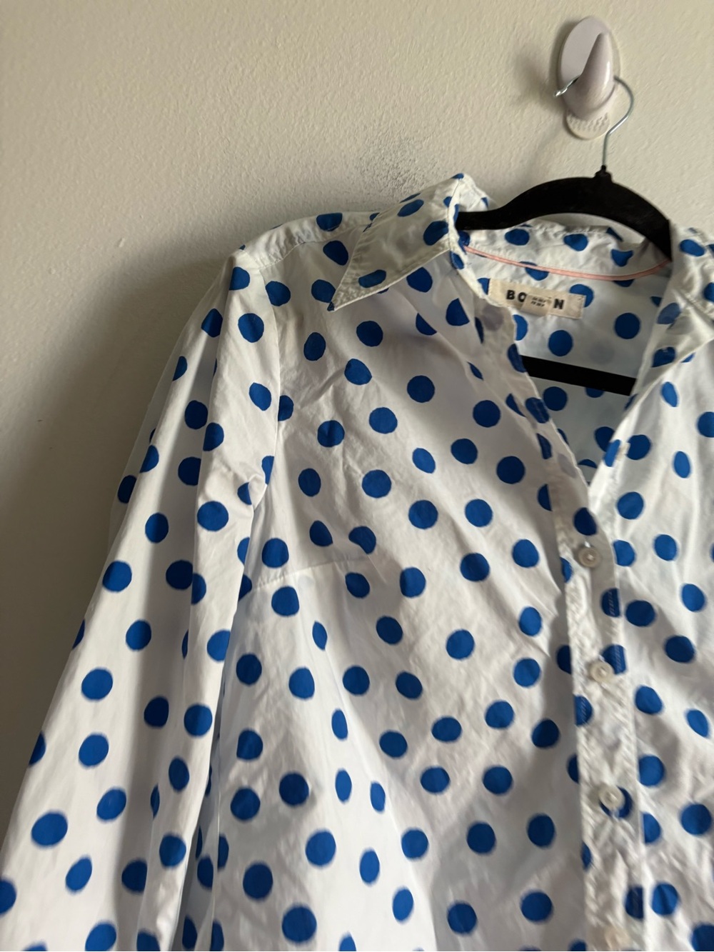Boden Sz 6 Petite Sienna Cotton White Blue Polk Dots Button Front Shirt - Picture 3 of 9